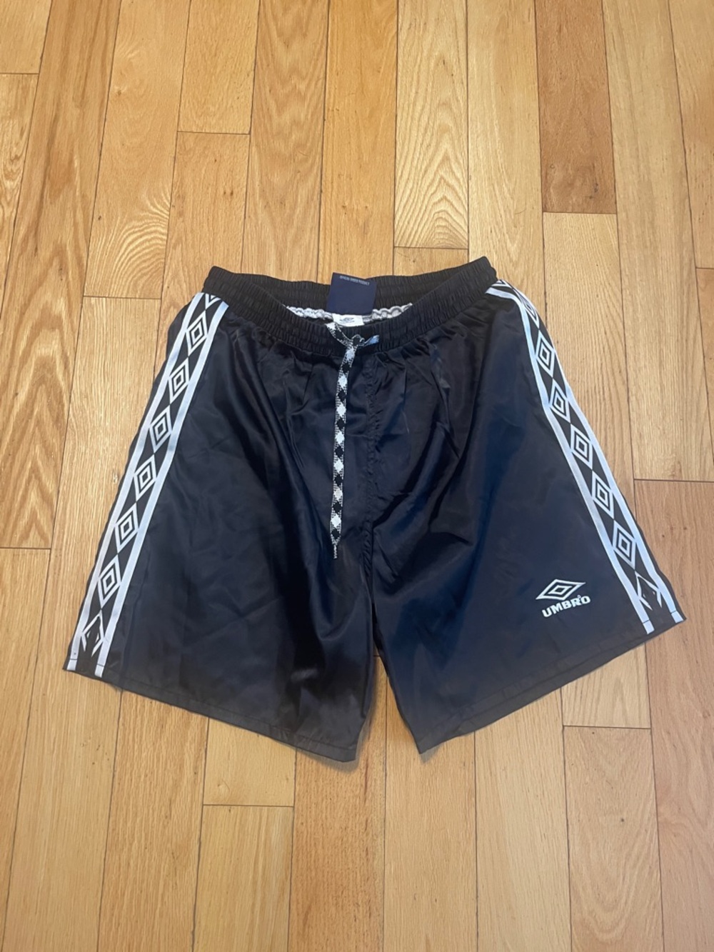 Umbro Black Swim Trunks with White Side Diamond Tape